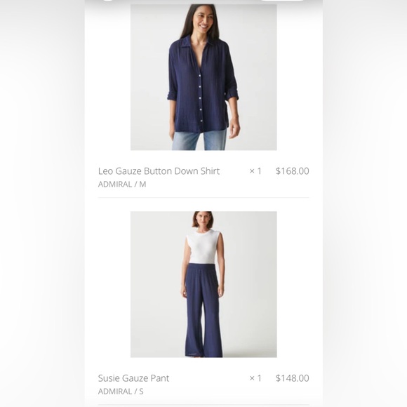 Michael Stars Admiral (Navy) Leo Gauze Button-Down Shirt and Susie Pants Set, M. - Picture 3 of 11